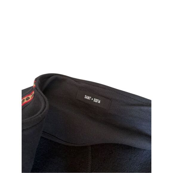 Saint & Sofia Cotton Biker Jacket size 18 Black Leopard Trim Full Zip - Picture 5 of 13